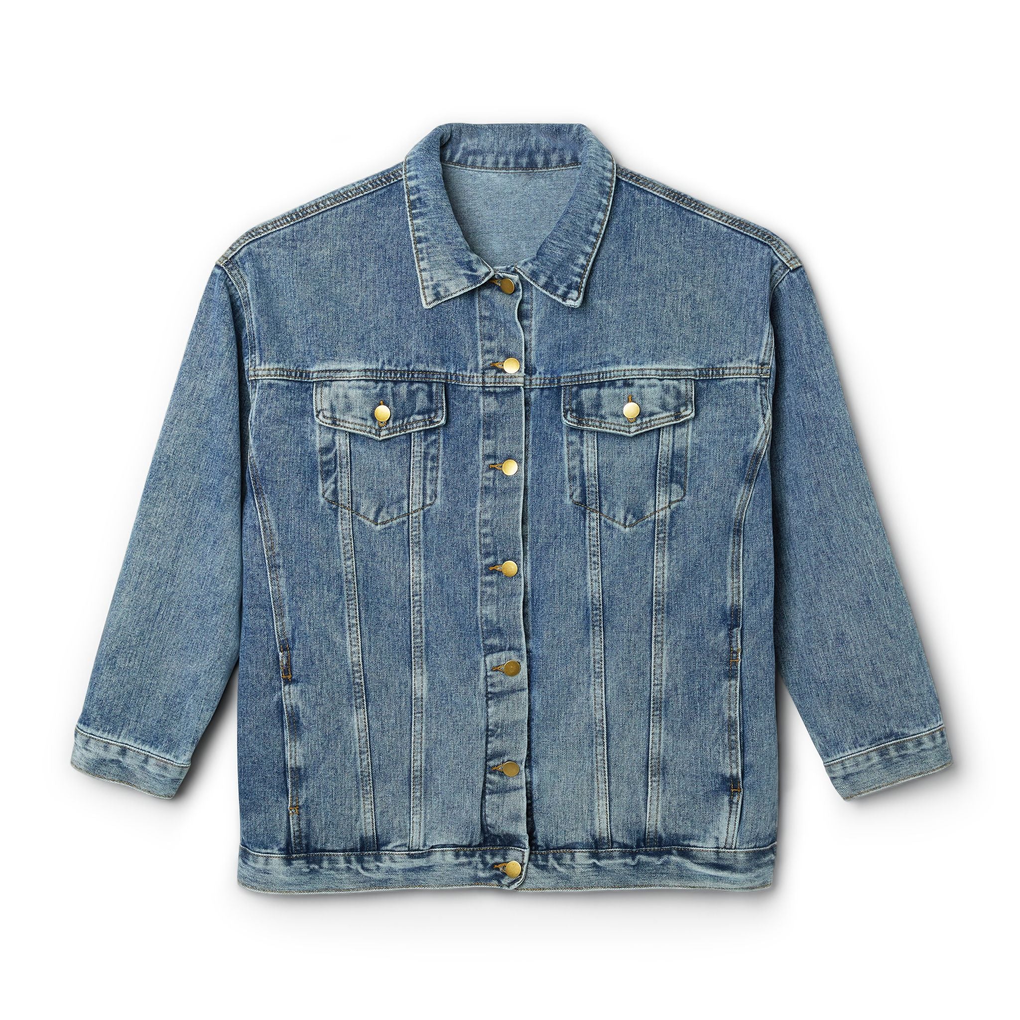 Women's Denim Jacket with Cherry Blossom Back Embroidery — Floral Jean Jacket