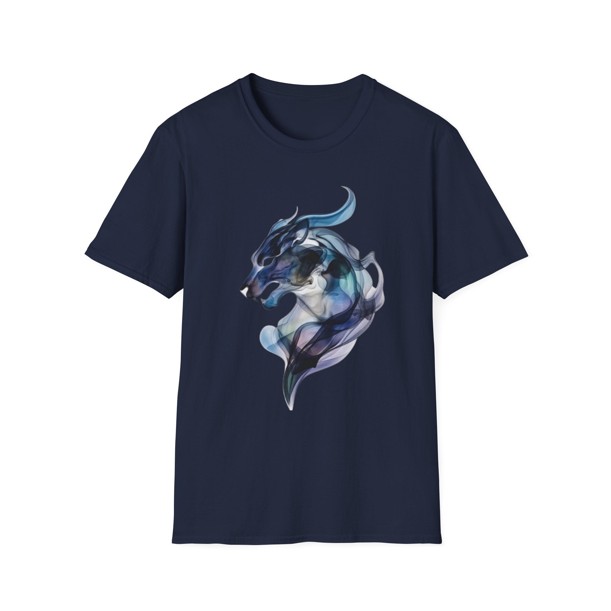 Mystic Smoke Wolf T-Shirt — Abstract Blue Wolf Art Tee
