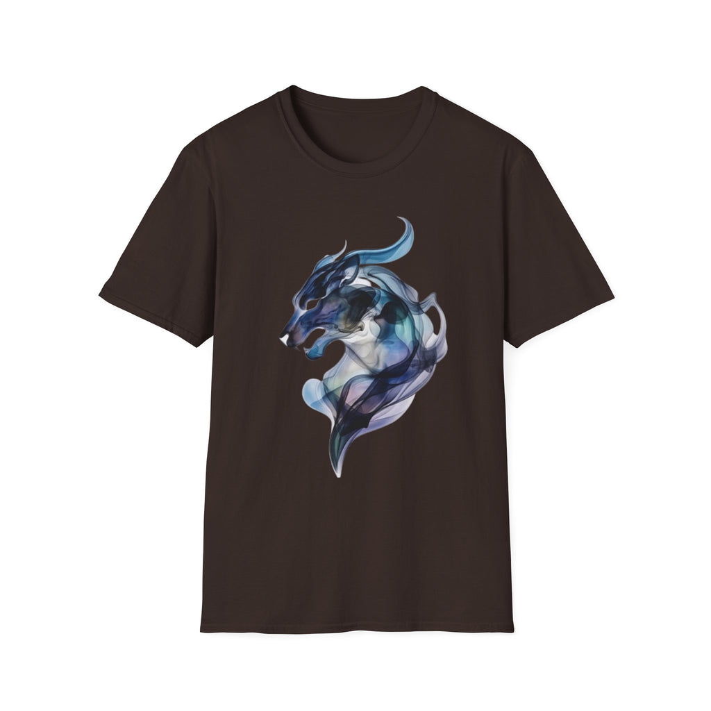 Mystic Smoke Wolf T-Shirt — Abstract Blue Wolf Art Tee