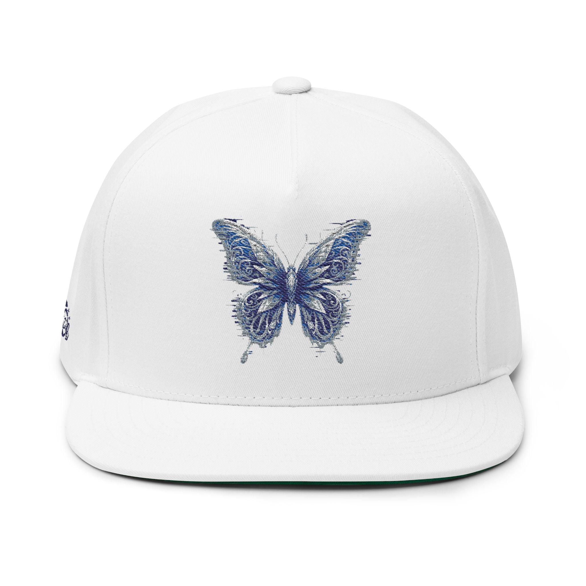 Embroidered Blue Butterfly Flat Bill Cap