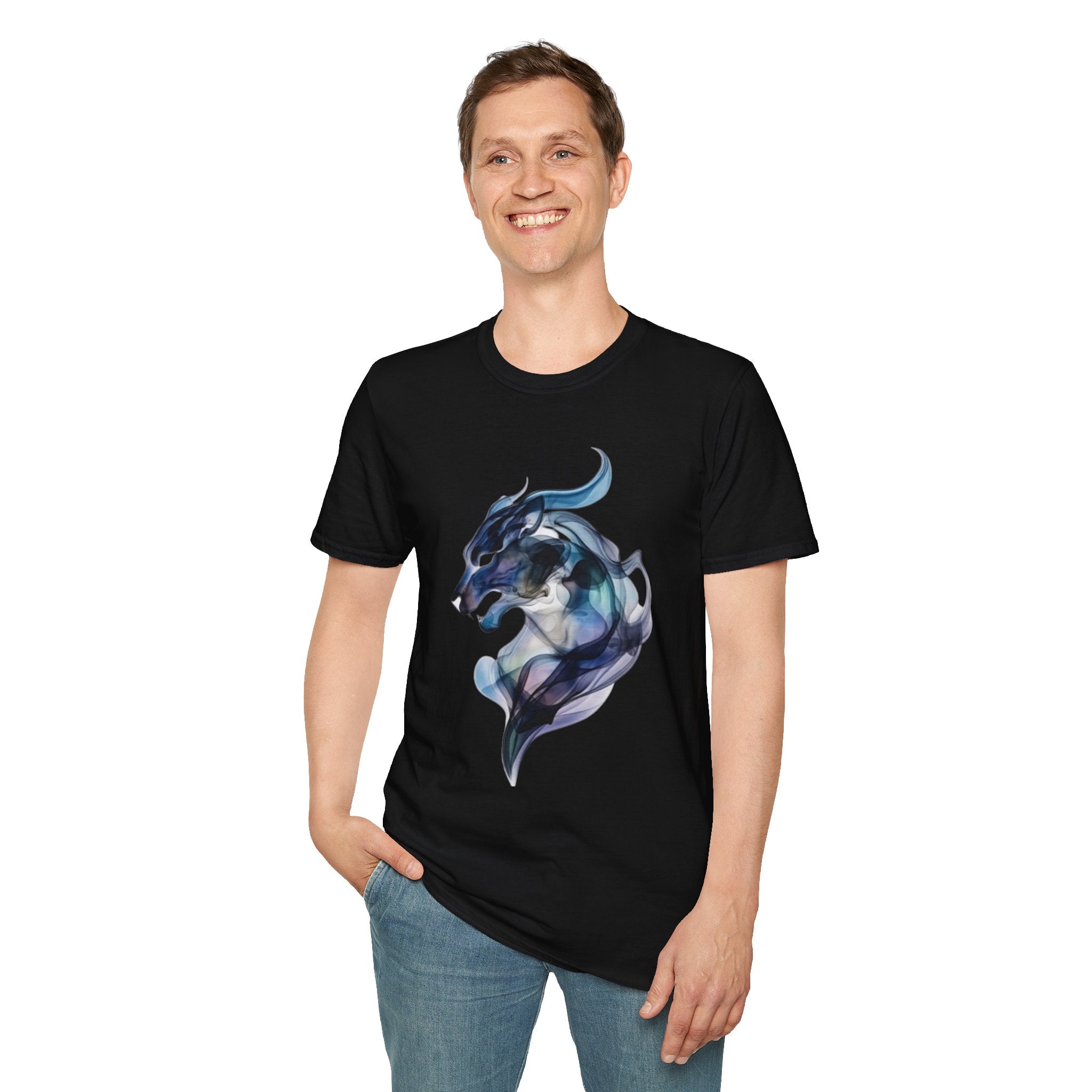 Mystic Smoke Wolf T-Shirt — Abstract Blue Wolf Art Tee