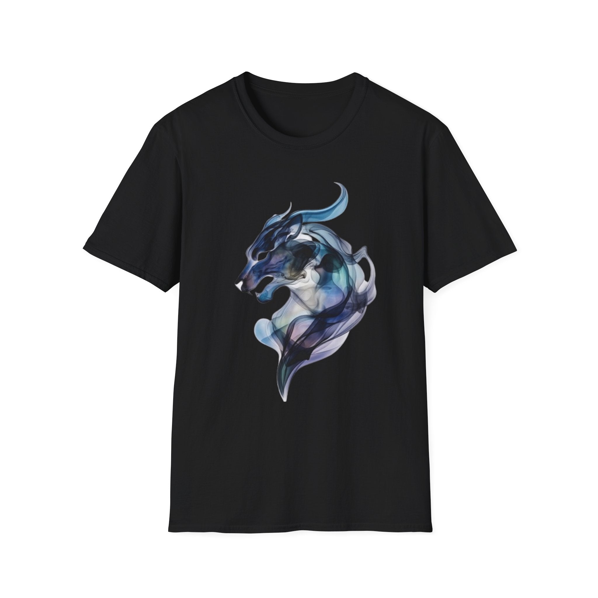 Mystic Smoke Wolf T-Shirt — Abstract Blue Wolf Art Tee