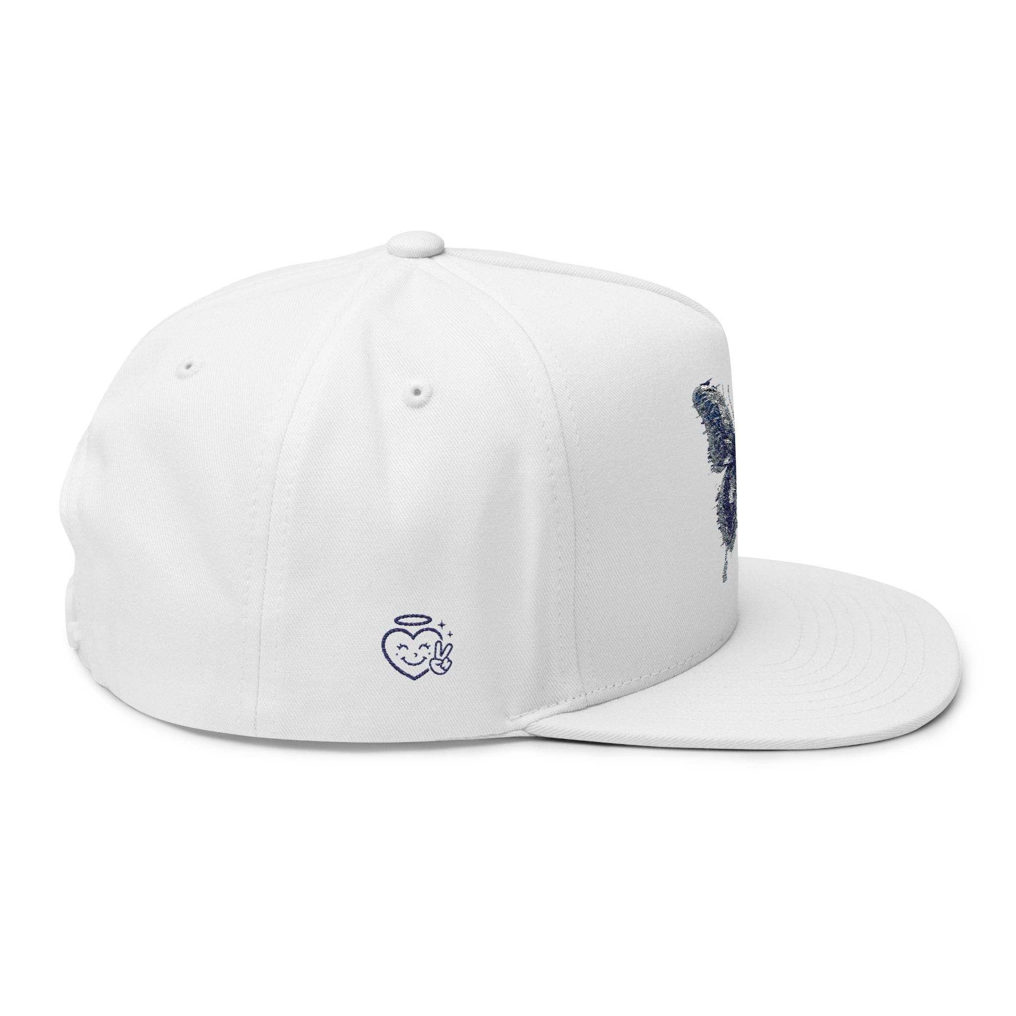 Embroidered Blue Butterfly Flat Bill Cap