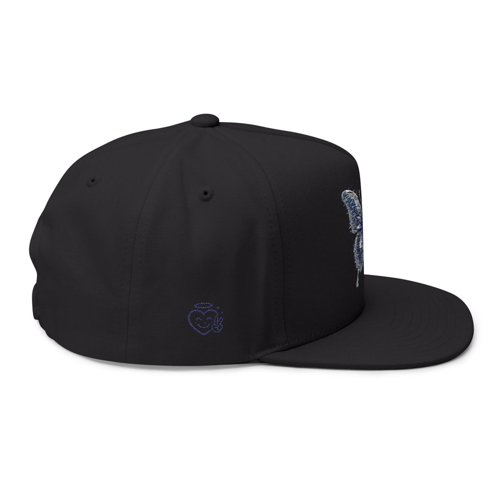 Embroidered Blue Butterfly Flat Bill Cap