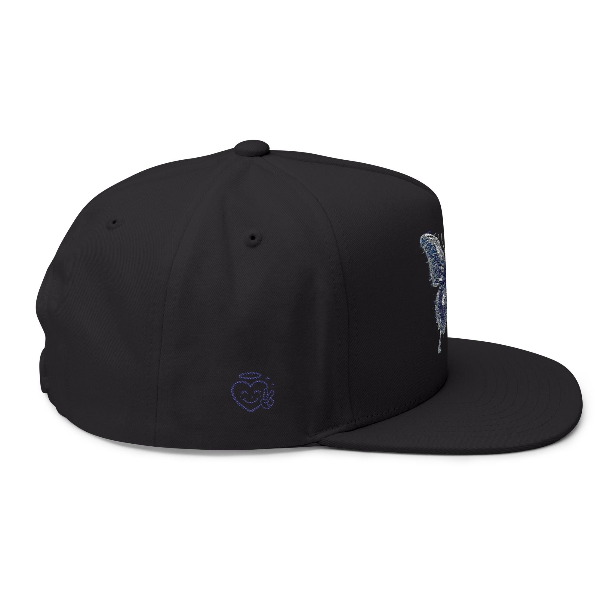 Embroidered Blue Butterfly Flat Bill Cap