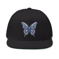 Embroidered Blue Butterfly Flat Bill Cap